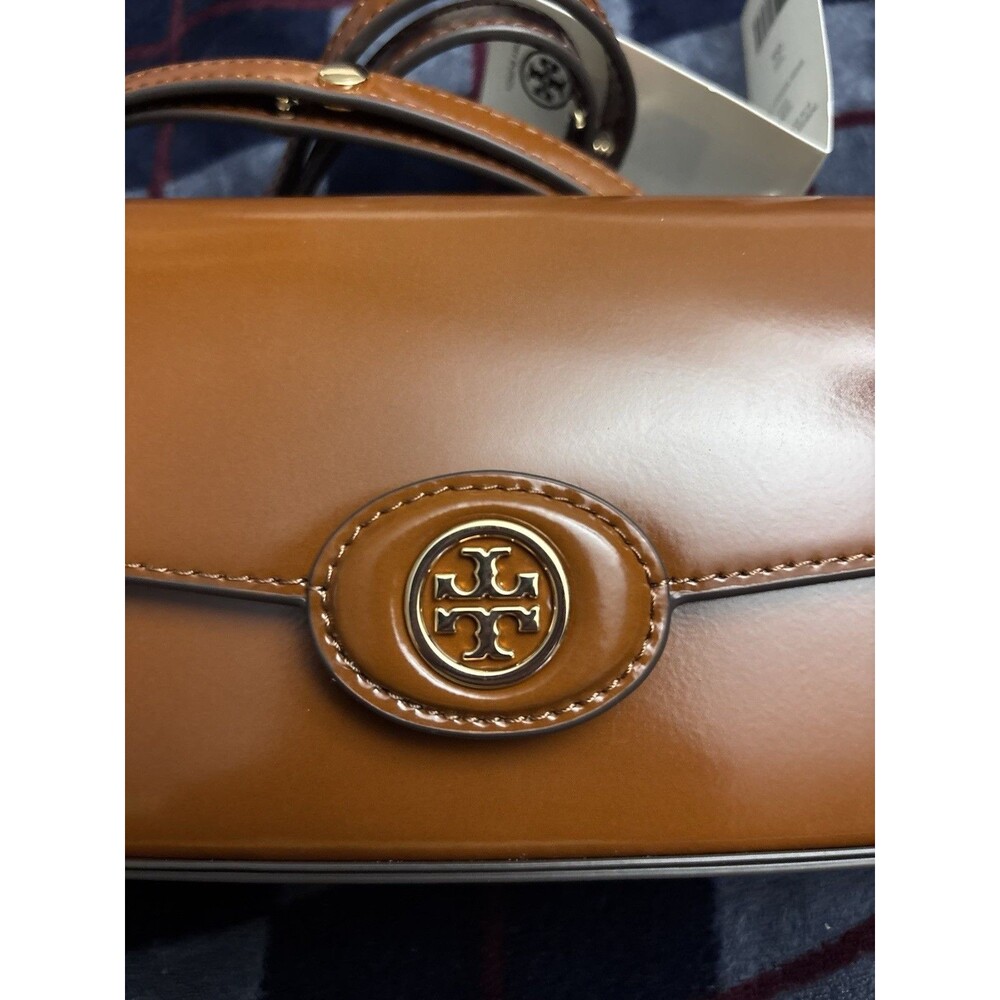 Tory Burch Robinson Spazzolato E/W Rectangular Shoulder Bag Dark Sienna New - Picture 5 of 7